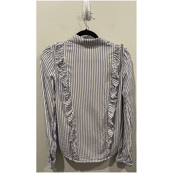 A LOVES A Striped Blue White Long Sleeve Ruffle Blouse - Picture 4 of 4